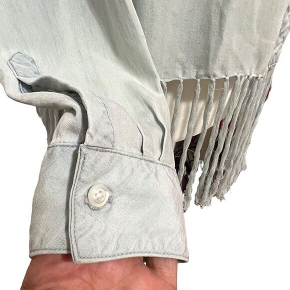 Rails Light Blue Wash Small Fringed Long-Sleeve Button-Down Soft Lyocell Shirt - Picture 5 of 13